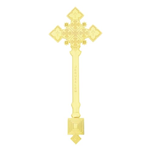 RZRHMUHN 23 cm etiopiskt ortodoxt kors, guldpläterad zinklegering, kyrkaltaltare, religiös dekor, kristen gåva (E-guld)
