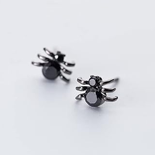 Hypoallergenic Earrings, S925 Sterling Silver Halloween Black Zirconia Spider Hypoallergenic Studs Earrings Exquisite Eardrop Dangly Xmas Jewelry For Women Mens Girls Wedding Friends Mom Festival Gi