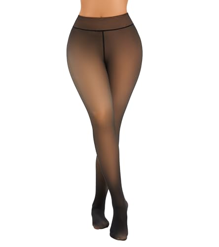 Image of Fleece Lined Tights for Women, Thermal Tights, High Waist Tummy Control Fake Translucent Pantyhose, Fake Translucent Black, Medium