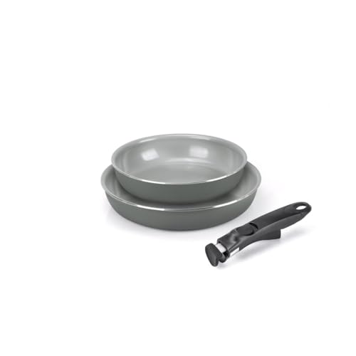 Moneta Melodia Finegres Minispace Set di padelle 24-28 cm, rivestimento naturale FineGres (NO PFAS), anche per induzione. 100% Made in Italy.