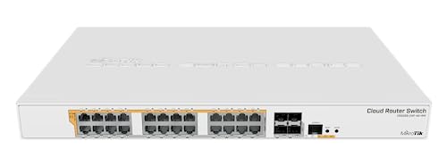 Mikrotik CRS328-24P-4S+RM 24 port Gigabit Ethernet router/switch with four 10Gbps SFP+ ports in 1U rackmount case, Dual Boot and PoE output, 500W