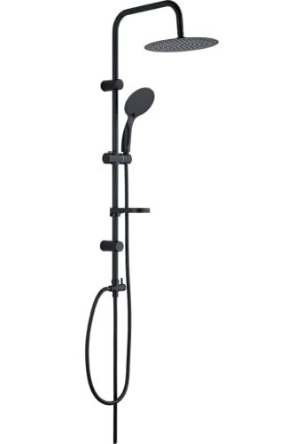 Manestein Duschsäule, Duschkopf und Handbrause mit Stange, Verstellbar, mit Anti-Kalk-System, Regendusche, Hydromassage und Mischstrahl, Schwarz aus Messing Cover