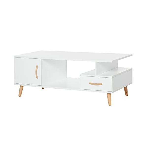 HOMCOM Beistelltisch Couchtisch moderner Kaffeetisch Stabiler Teetisch Wohnzimmertisch mit praktischer Ablage Schublade…