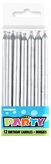 Unique Party Pack of 12 Birthday Candles Silver