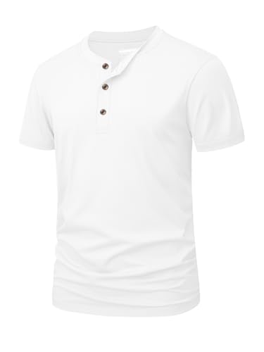 MAGNIVIT Mens Henley Shirts Short Sleeve Cotton Casual Summer Basic T-Shirts 3 Button Solid Collarless Shirts for Work