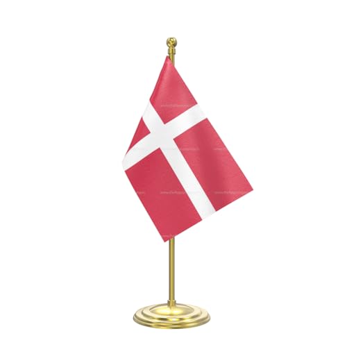 Image of The Flag Company Gold Acrylic Pole with Round Base | Desk Flag for Office, Reception & Home Decor (Denmark)
