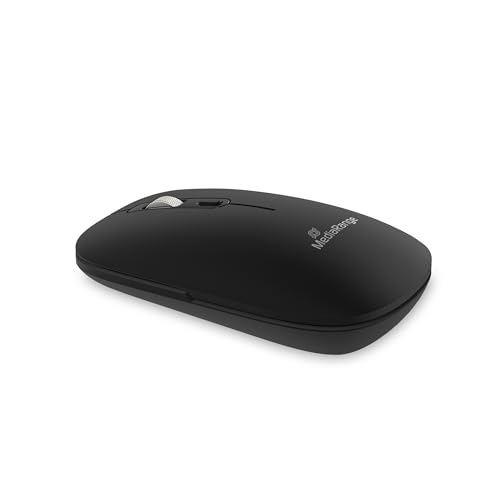 MediaRange Souris Optique sans Fil à 4 Boutons avec molette de défilement et Bouton DPI, 1 000 à 2 400 DPI, Touches silencieuses, jumelage simultané à 3 appareils (BT Ver 5.0), symétrique, Noir