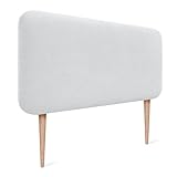 DHOME Cabecero Tapizado Liso Redondeado Tela Aqualine con Patas para Pared Acústicos Cabeceros Absorbentes Cabezal Cama Dormitorio (Blanco, 80cm)