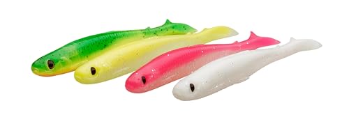 Savage Gear Slender Scoop Shad Mix - 4-pak, przynęty wędkarskie na czystą wodę, idealne na okonie, sandacze, szczupaki, doskonałe dla wędkarzy słodkowodnych, Clear Water Mix 11 cm