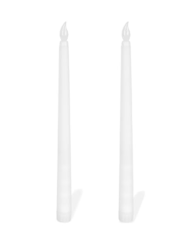 Image of Homesake Flameless Taper Candles - 11 inch Flickering LED Candle Sticks, Candle for Home Diwali Decoration for Home | Wedding Parties Holiday Festive Decor, Led Candles for Decoration (White Set of 2)