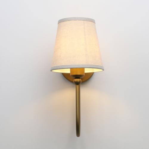 Pathson Antique Linen Fabric Wall Sconces Set of 2, Hardwired Curved Arm Bathroom Vanity Light, Indoor Wall Decor Lamp for Living Room, Kitchen, Bedroom, Foyer by Pathson - Used condition - Image 8