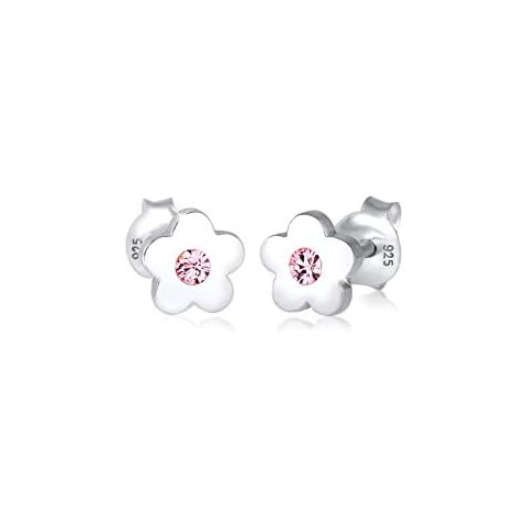 Pendientes Niños Botón Flor Símbolo con Cristal Rosa en Plata de Ley 925 de Elli Cover
