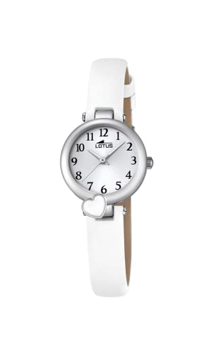 LOTUS Reloj Infantil 18268/1 Special Prices Caja de Acero Inoxidable 316l Gris Plata Correa de Cuero Blanco