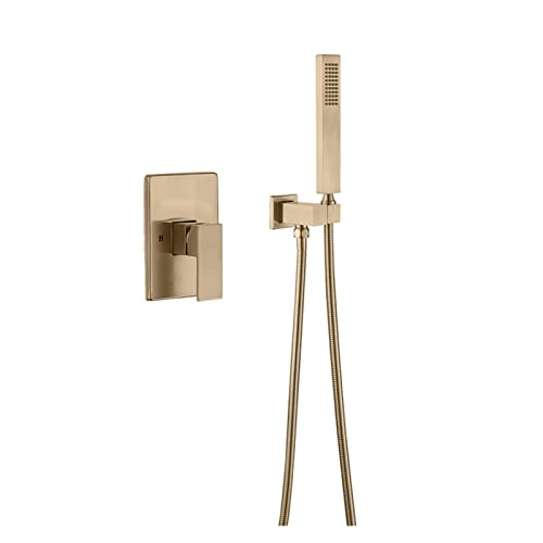 Colonne de douche laiton or brossé au design luxueux et épuré pour salle de bains
