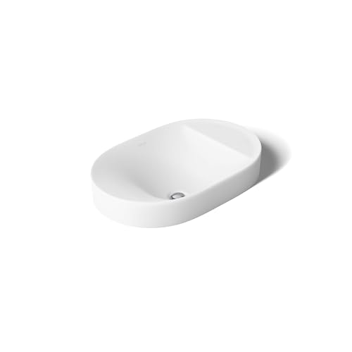 KOHLER 31703-0 Chalice 22-3/4" Oval Vessel Bathroom Sink Bowl with Storage Deck, Above Counter Vanity Sink Basin, with Overflow, No Faucet Holes, White by Kohler - Used condition - US$106.06