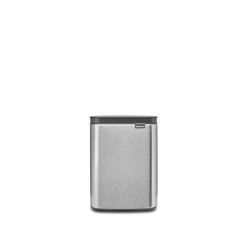 Brabantia Pattumiera Bo 4L - Piccolo ed elegante - Apertura e chiusura soft - Igienico e poco ingombrante - appendibile a parete - Per bagno, toilette, camera da letto - Matt Steel FPP