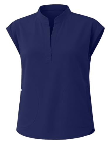 Image of Women's Sleeveless Scrub Top, Stand Collar Loose Fit Medical