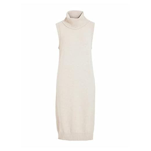 Vila Dam Viril lång S/L stickad väst-noos klänning, Naturligt melerad, S