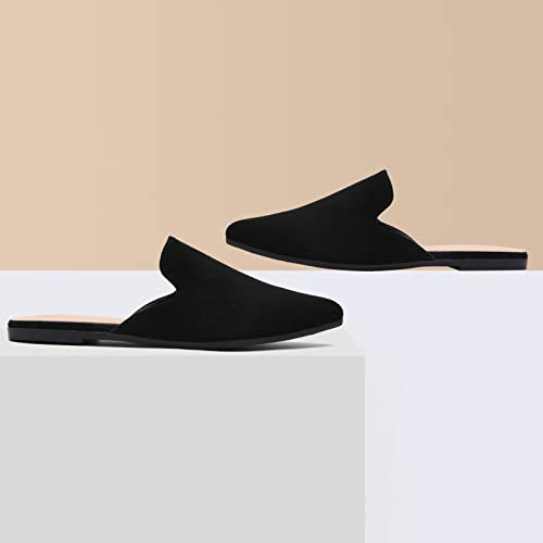 Image of Tilocow Women's Pointed Toe Flat Mules Backless Slip On Loafers