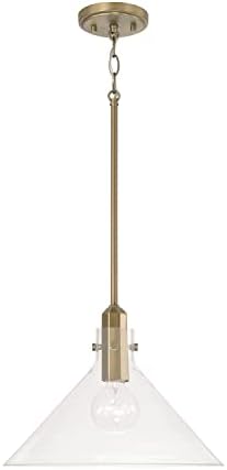 Capital Lighting 345811AD Greer Modern Clear Glass Pendant Ceiling Light Fixture, 1-Light 100 Watt, 10"H x 14"W, Aged Brass
