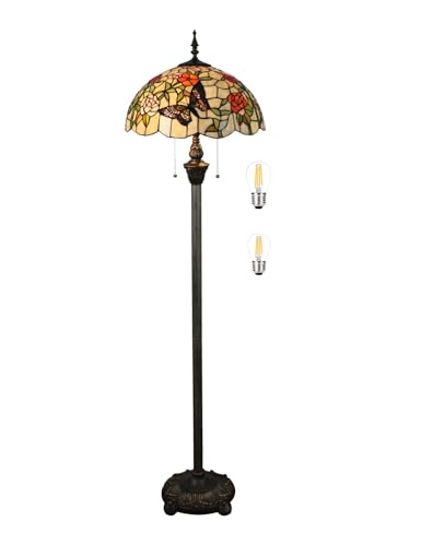 Lampadaire Bidesen Tiffany en verre teinté jaune Liaison, lampe de lecture debout 16 pouces, lampe d'angle antique, décor pour chambre, salon, maison, bureau...