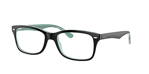 Ray-Ban Rx5228 Armação quadrada de óculos de grau, Preto na lente verde transparente/demonstração, 55 mm