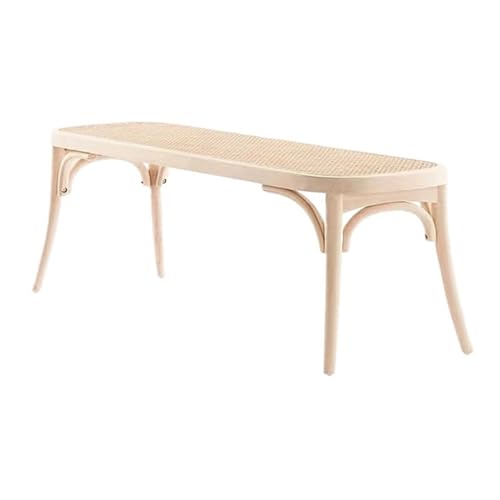 RENEESME Foot Stool for Bed Rattan Chair Bench Solid Wood Dining Chair Home Leisure Natural Rattan Bedside Stool Shoe Bench Bed Step Stools for High Beds(White)