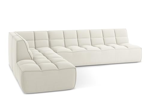 Kalai 5-Sitzer Ecksofa L-Form in Beige - Beidseitig montierbares modulares Sofa mit Ottomane aus Samt, Japandi & Skandi Stil, Oeko-Tex Zertifiziert 308x258x75 cm, bis 450 kg belastbar – Bild 4