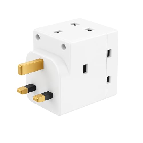 Image of SHPELEC® 13A 3-Way Fused Adaptor - Heavy Duty Triple Plug Outlet Converter with Built-in Surge Protection - Safe & Reliable Power Splitter for Home, Office, and Travel (1 Pack)