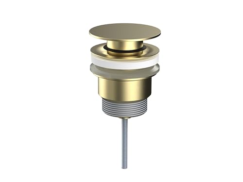 AQG - Universal Klick-Klack-Ablaufventil für Waschbecken - Flacher Stopfen - Kompatibel mit und ohne Überlauf - Elegantes Design und Hohe Haltbarkeit (Gebürstetes Gold)
