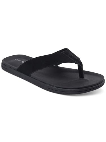 CLUBROOM Mens Black Padded Riley Round Toe Slip On Flip Flop Sandal 10 M