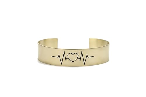 Manchette Large au Quotidien | Bracelet Gravé Heartbeat Look Chic Or 24k