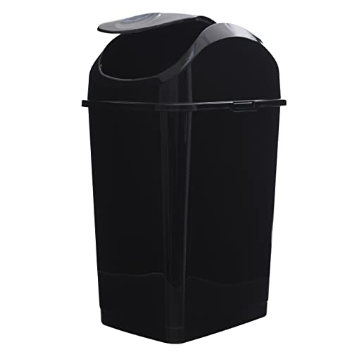 Image of Superio Swing Top Trash Can,Set of 3 Waste Bins for Home, Kitchen, Office, Bedroom, Bathroom, Ideal for Large or Small Spaces - White (Black-10 qt+2 5 qt)