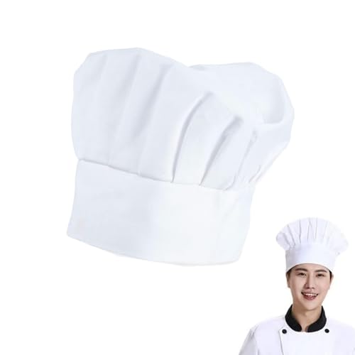 Gorro de Cocinero, Sombrero de Cocina Gorro de Chef con Goma Elástica Sombrero de Chef Blanco Tela Elástica Ajustable Cocina Headgear Gorro de Panadero Gorro para Cocina Restaurante Hotel