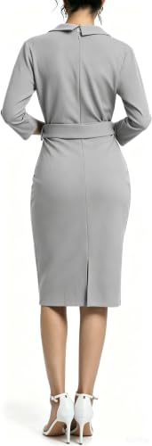 Image of SxClub Business Dresses for Women Elegant Long Sleeve Bodycon Pencil Knee Length Formal Dress for Evening Cocktail