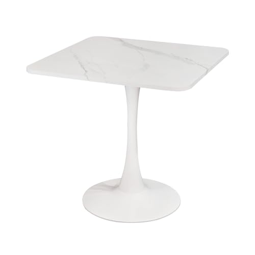 Square Modern Dinning Table 30 inches for 2-4 Bistro Tulip Table with Faux Marble top,Easy Install Construct,no Wobble,Stable Sturdy Metal Frame Diameter 30in*H28.74in(White, 30in)