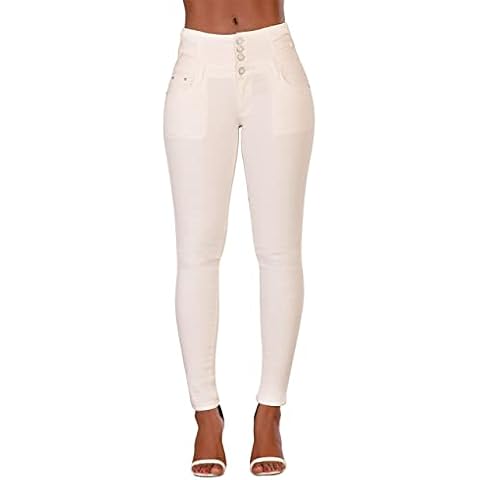 Mujer Pantalones Vaquero Skinny Push Up Pantalones Elástico Jeans Cintura Alta Cover