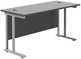Office Hippo Heavy Duty Rectangular Cantilever Office Desk, Home Office Desk, Office Table, Integrated Cable Ports, PC Desk For Office or Home, 5 Yr Wty - White Frame/Oak Top, 120cm x 80cm