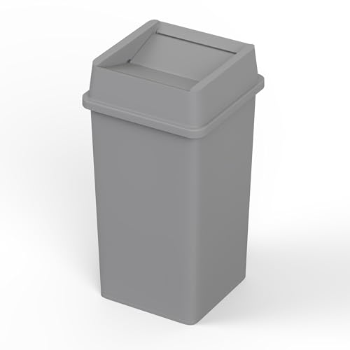 Image of 35 Gallon Gray Square Commercial Trash Garbage Can with Lid | Outdoor Office Restaurant School Kitchen