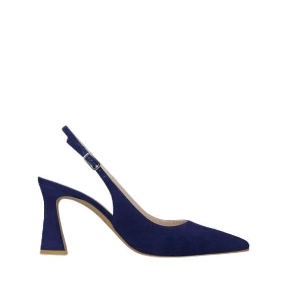 Lodi Zapatos de Salón para Mujer. Diseño Sencillo y Elegante. Destalonados en Ante. Tacón Geométrico de 7.5 cm. Cierre con Hebilla Metálica. Punta Afilada. Escote Redondeado. Serie RISEDIS. Fabricado