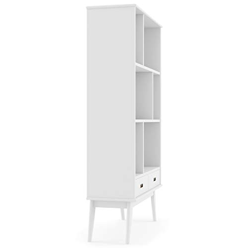 SIMPLIHOME Draper Bookcase - 64 inch Tall Solid Hardwood Wide Storage Bookshelf in White, Mid-Century Modern Storage for Living Room, Study Room or Office with Adjustable Shelves and Tapered Legs by SIMPLIHOME - Image 6