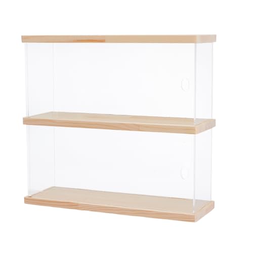 SUPERFINDINGS Vitrina de Acrílico 2 Nivel Estante de Exhibición para Figuras Funko Pop Caja de Almacenamiento de Madera para Colecciones Soporte de Exhibición 39.5x9.7x27.45 cm