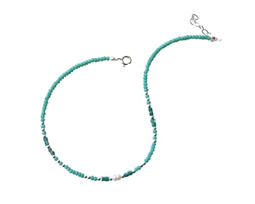 925 Sterling Silver Glass Beaded & Pearl Anklet For Women, Length 9-10 Inches - Adjustable Small Dainty Turquoise Color Beads Ankel Bracelet | Handmade By Miya Jewelry Creations #TOP4