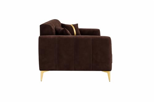 Image of Hermione Luxe Velvet-Suede Fabric 3 Seater Sofa | Comfortable Seating | Modern Sofa for Living Room - Dark Brown