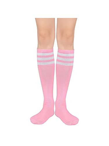 Century Star Knee High Socks For Womens Triple Stripe Tube Socks Athletic Thigh High Tights Sport Socks 1 Pack Pink White One Size thumb #1