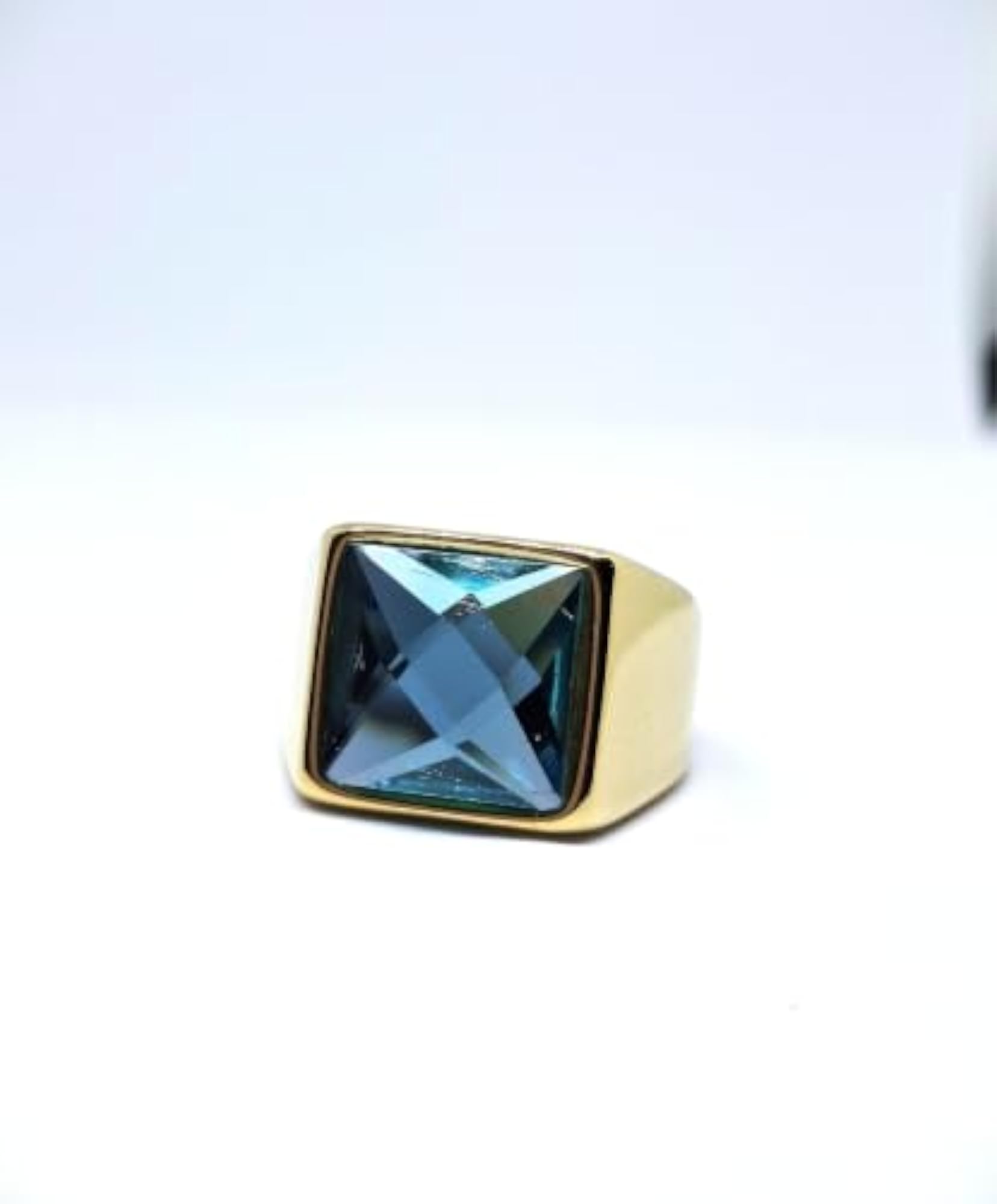 MJ Luxe Blue Stone Signet Ring, Gold Plated