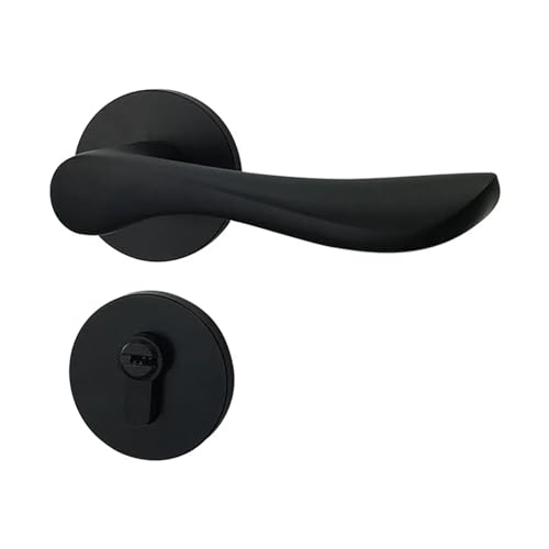 Manijas De Puerta Cerradura de puerta Interior Retro for dormitorio, manija resistente, cocina, muebles casa, herrajes aluminio for baño con cerradura llaves(Black curved handle)