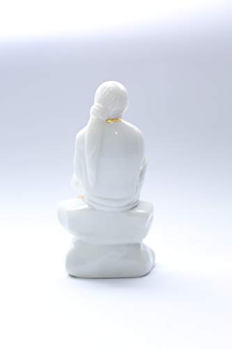 CREATION STORE Sai Baba Statue Marble Dust Murti for Home Pooja & Car Dashboard | Sai Baba Idol Handmade Finishing Sitting on Stone (White, 4.5)