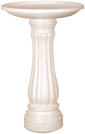 Union Products Bird Bath for Outside, Round Outdoor Patio Lawn and Garden Decor with Fillable Base for Stability, 17"D x 25"H, White