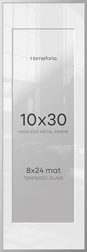 Image of Homeforia 10 x 30 Picture Frame Silver, High End Metal 10x30 Poster Frames with Mat 8x24 Photo, 10 x 30 Silver Frames Matted to 8 x 24 Print, 30by10 Panoramic Frame, Tempered Glass, Wall Kit, Set of 1